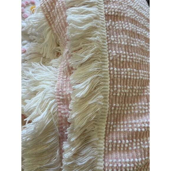 Vintage Chenille Bedspread Pink White Pearl Lurex 104X88 Mid Century Mod Fringe - Picture 10 of 15
